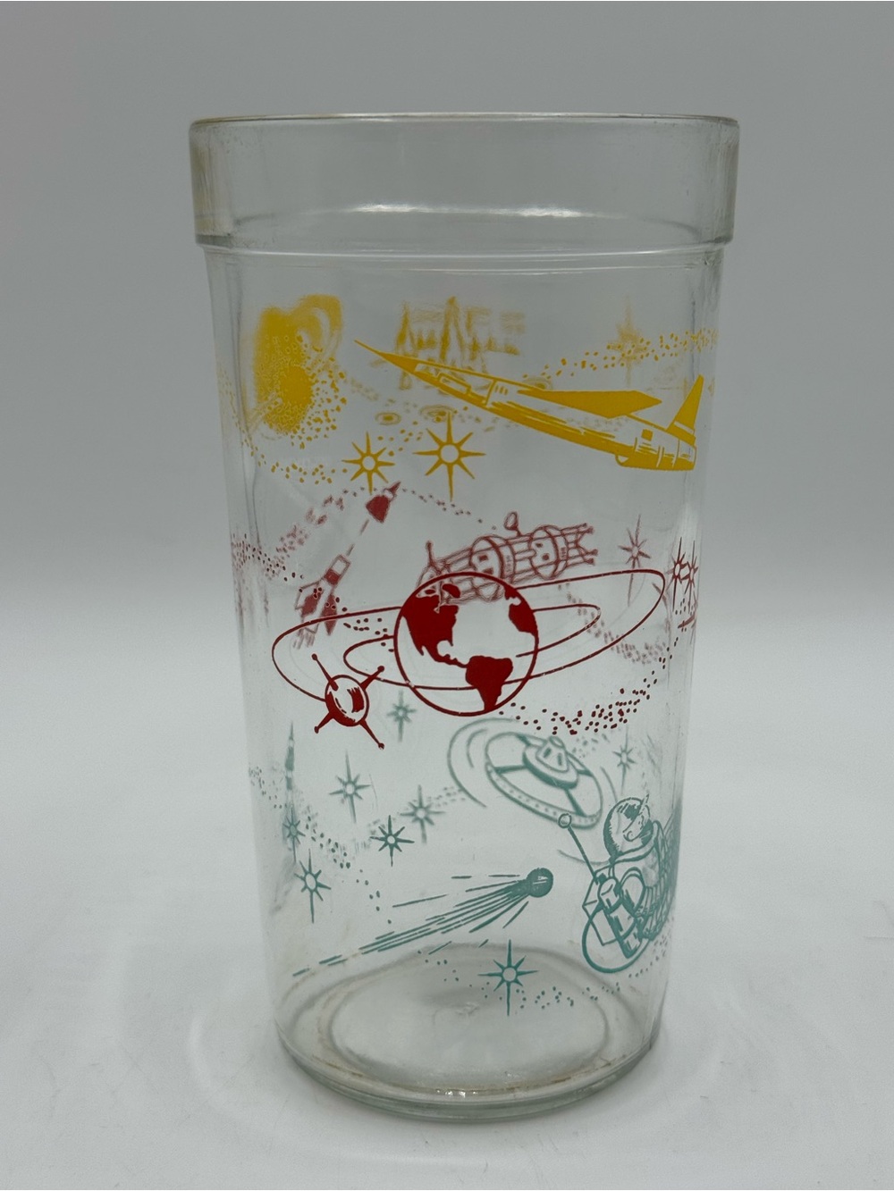 Vintage 60s Atomic Futuristic Peanut Butter and Jelly Glass Aqua